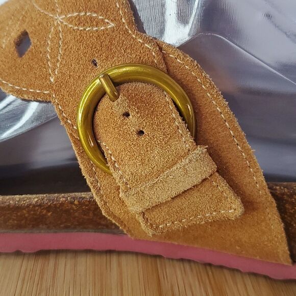 Think! Women's Suede Floral Embroidered Cut Out Slip On Sandal Camel Slides 40 - Picture 5 of 12